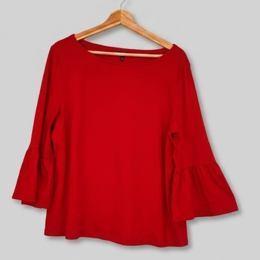 Red Tiered Bell Sleeve Boat Neck Knit Top Blouse XL SMU Cardinals Georgia